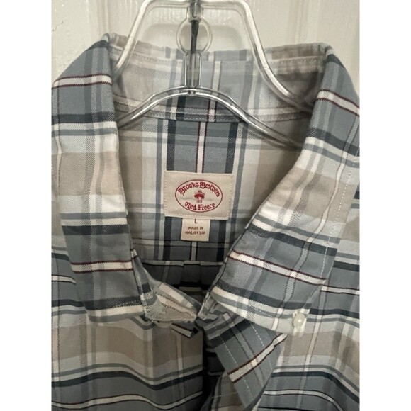 BROOKS BROTHERS Red Fleece L/S Gray Tan Plaid Button Down Collar Shirt - Sz L - Picture 3 of 7
